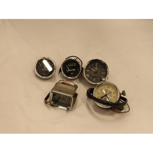 161 - FIVE VINTAGE CAR CLOCKS/GAUGES