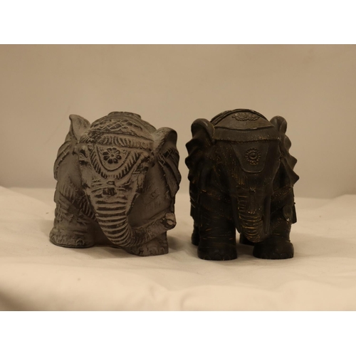 162 - TWO DECORATIVE ORNAMENTAL ELEPHANTS, HEIGHT 14CM