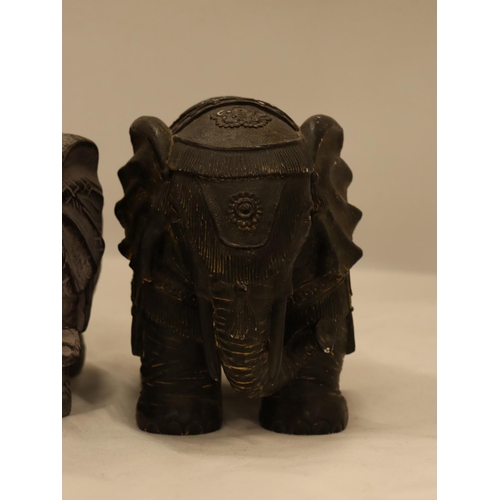 162 - TWO DECORATIVE ORNAMENTAL ELEPHANTS, HEIGHT 14CM