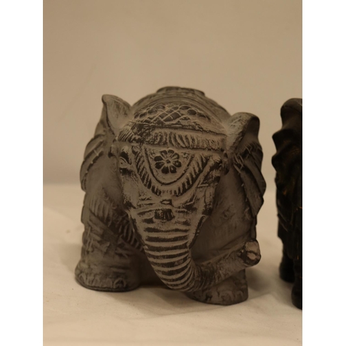 162 - TWO DECORATIVE ORNAMENTAL ELEPHANTS, HEIGHT 14CM