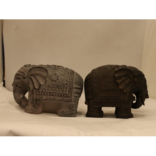 162 - TWO DECORATIVE ORNAMENTAL ELEPHANTS, HEIGHT 14CM