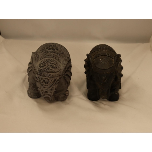 162 - TWO DECORATIVE ORNAMENTAL ELEPHANTS, HEIGHT 14CM