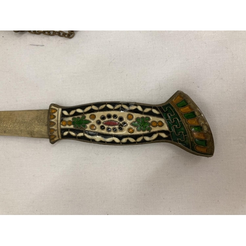 165 - AN ORNATE ENAMEL DESIGN DAGGER AND SCABBARD