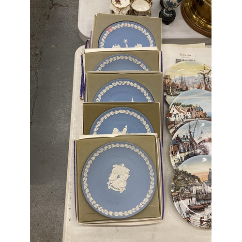 175 - SIX VINTAGE WEDGWOOD JASPERWARE CHRISTMAS CABINET PLATES