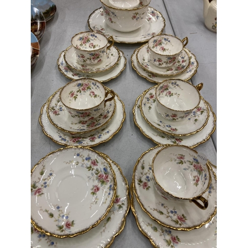 189 - A VINTAGE PART TEASET TO INCLUDE A CAKE PLATE, CREAM JUG, SUGAR BOWL, CUPS, SAUCERS AND SIDE PLATES