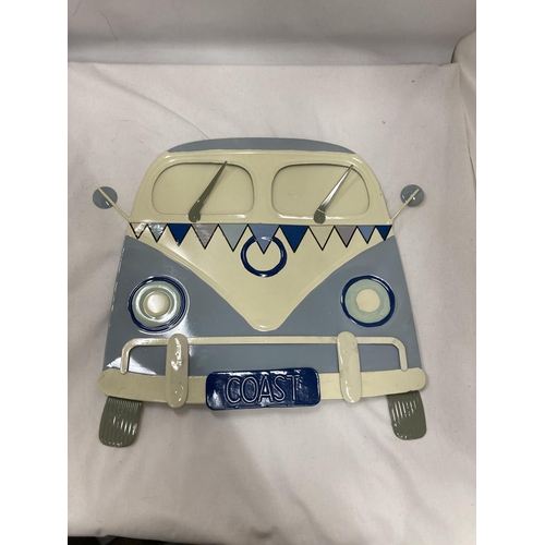 201 - A METAL, THREE LAYERED, VOLKSWAGON CAMPER VAN WALL PLAQUE, 36CM X 36CM