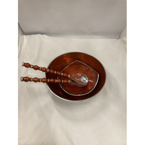 215 - A QUALITY ENAMEL AND CHROME BOWL, DISH AND SERVERS