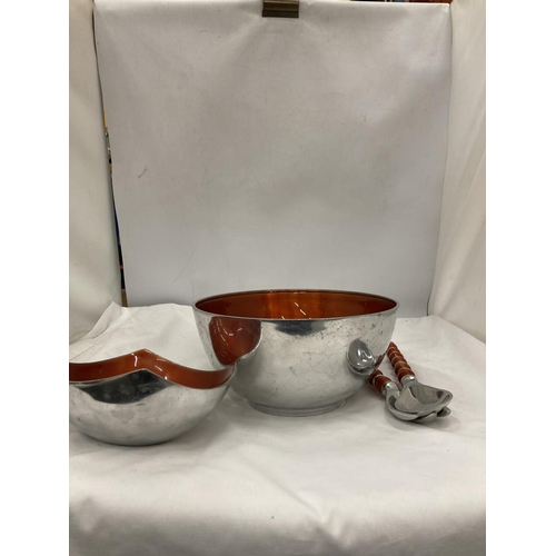 215 - A QUALITY ENAMEL AND CHROME BOWL, DISH AND SERVERS