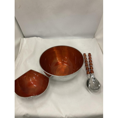 215 - A QUALITY ENAMEL AND CHROME BOWL, DISH AND SERVERS