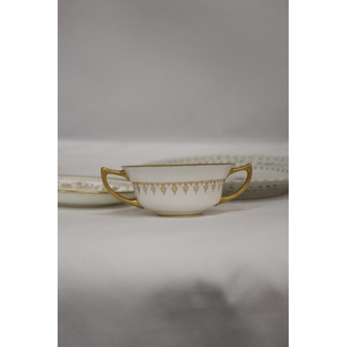 234 - AN ANTIQUE ROYAL DOULTON GILT BOUILLION CUP AND SAUCER, PATTERN NO. HN4522 TOGETHER WITH AN EDWARD V... 