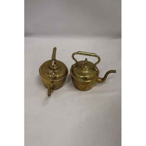 238 - TWO SMALL VINTAGE BRASS TEAPOTS