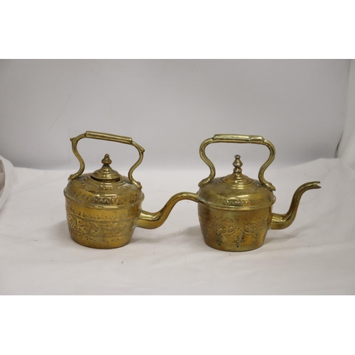 238 - TWO SMALL VINTAGE BRASS TEAPOTS