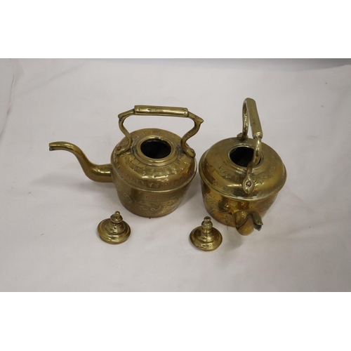 238 - TWO SMALL VINTAGE BRASS TEAPOTS