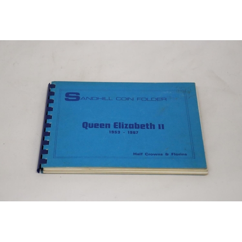 250 - A QUEEN ELIZABETH 11 1953 - 1967, SANDHILL COIN FOLDER CONTAINING A QUANTITY OF CROWNS AND FLORINS