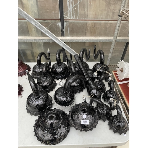 1618 - AN ASSORTMENT OF VINTAGE AND RETRO BLACK MURANO GLASS LIGHT FITTINGS AND SHADES