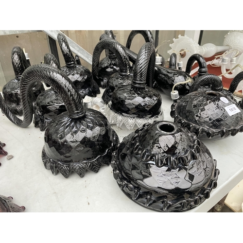 1618 - AN ASSORTMENT OF VINTAGE AND RETRO BLACK MURANO GLASS LIGHT FITTINGS AND SHADES