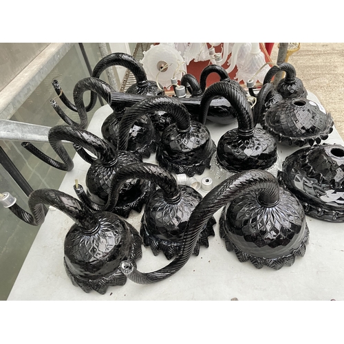 1618 - AN ASSORTMENT OF VINTAGE AND RETRO BLACK MURANO GLASS LIGHT FITTINGS AND SHADES