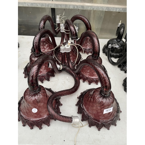 1619 - SEVEN VINTAGE AND RETRO RED MURANO GLASS LIGHT FITTINGS