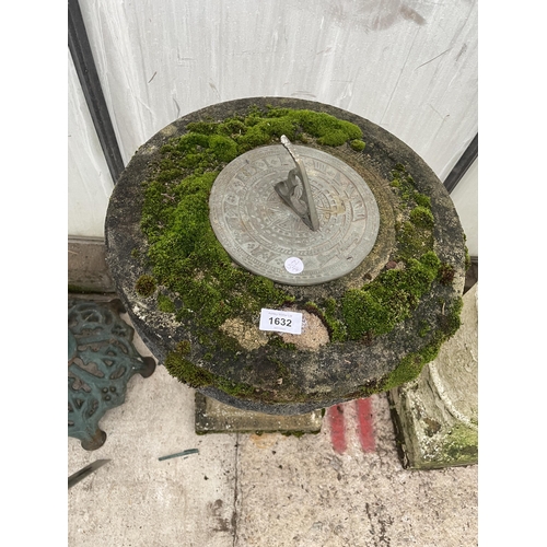 1632 - A DECORATIVE SUN DIAL WITH BRASS TOP (A/F)