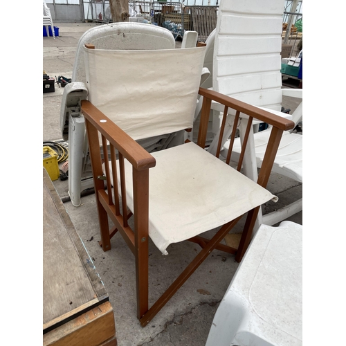 1662 - A PLASTIC FOLDING GARDEN CHAIR TWO PLASTIC GARDEN TABLES AND A DIRECTORS CHAIR