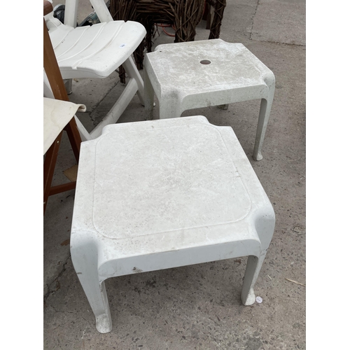 1662 - A PLASTIC FOLDING GARDEN CHAIR TWO PLASTIC GARDEN TABLES AND A DIRECTORS CHAIR