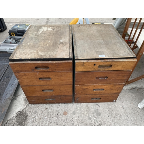 1663 - A PAIR OF VINTAGE WOODEN WORKSHOP STORAGE DRAWERS