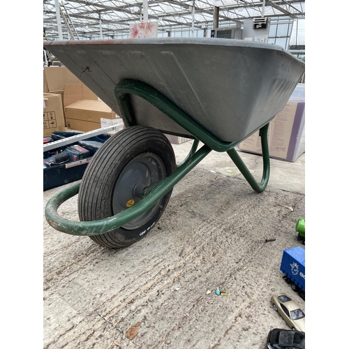 1690 - A METAL WHEEL BARROW WITH RUBBER TYRE