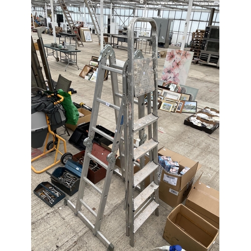 1693 - AN ALUMINIUM MULTIFUNCTION ABRU FOLDING LADDER AND A FIVE RUNG ALUMINIUM STEP LADDER