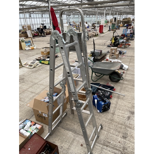 1693 - AN ALUMINIUM MULTIFUNCTION ABRU FOLDING LADDER AND A FIVE RUNG ALUMINIUM STEP LADDER