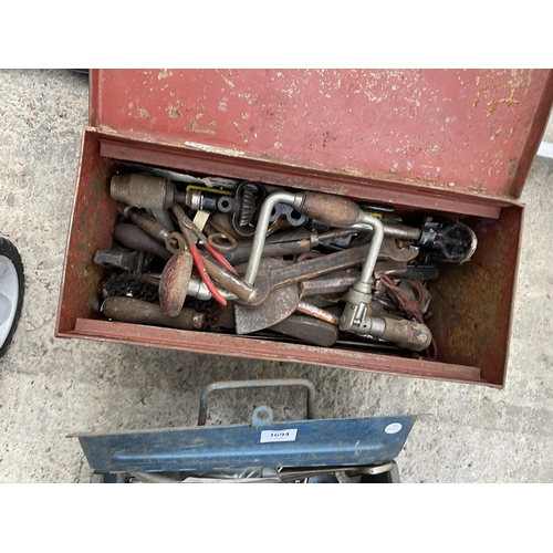 1694 - TWO TOOL BOXES WITH A LARGE ASSORTMENT OF SPANNERS