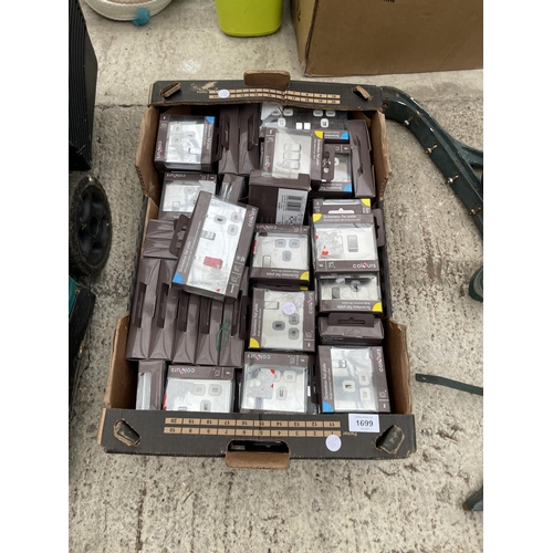 1699 - A BOX OF AS NEW, CHROME WALL SOCKETS AND SWITCHES