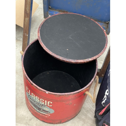 1718 - A VINTAGE STYLE GARAGE STOOL AND STORAGE BOX