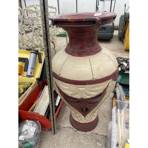 1797 - A LARGE HAND PAINTED TERRACOTTA VASE, HEIGHT 77CM