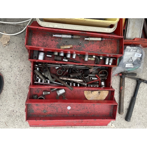 1798 - THREE TOOLBOXES AND CONTENTS TO INCLUDE SOCKET SETS, FILES, HAMMERS, ETC