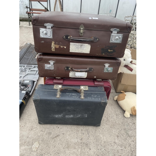 1801 - SIX VARIOUS SUITCASES TO INCLUDE VINTAGE EXAMPLES