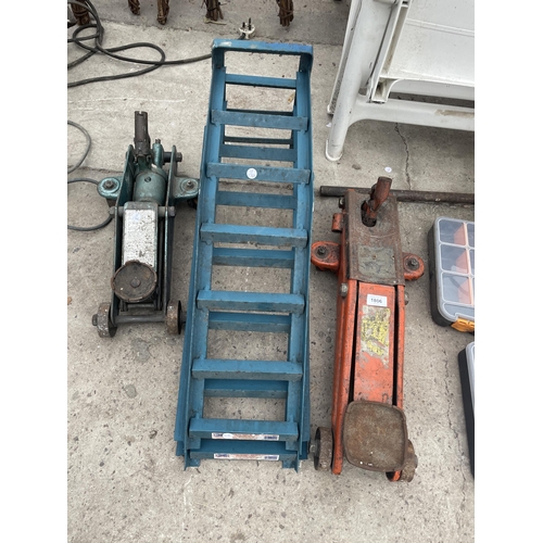 1806 - FOUR ITEMS TO INCLUDE TWO TROLLEY JACKS AND A PAIR OF CAR RAMPS