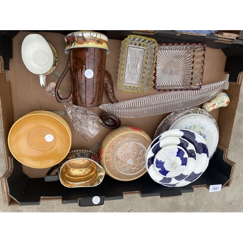 1853 - THREE BOXES OF VARIOUS CERAMIC ITEMS TO INCLUDE PLATES, CUPS, ETC