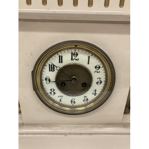 16 - A MARBLE MANTLE CLOCK WITH A SIX COLUMN DESIGN PAINTED BY AM HEPWORTH