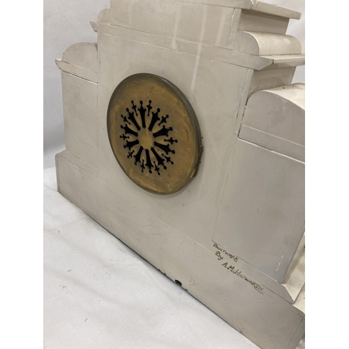 16 - A MARBLE MANTLE CLOCK WITH A SIX COLUMN DESIGN PAINTED BY AM HEPWORTH