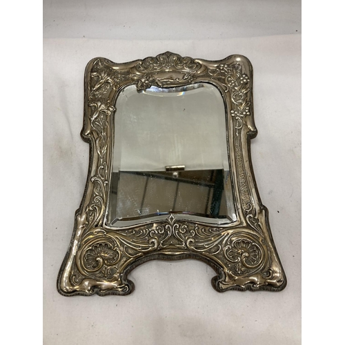 19 - A DECORATIVE HALLMARKED BIRMINGHAM SILVER ART NOVEAU MIRROR