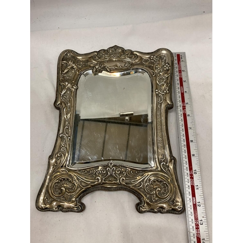 19 - A DECORATIVE HALLMARKED BIRMINGHAM SILVER ART NOVEAU MIRROR