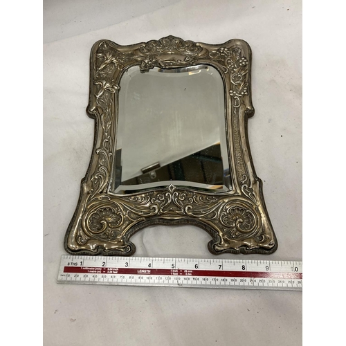 19 - A DECORATIVE HALLMARKED BIRMINGHAM SILVER ART NOVEAU MIRROR