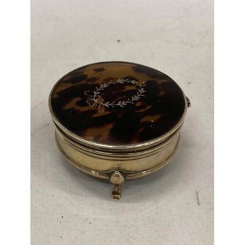 24 - A HALLMARKED BIRMINGHAM SILVER AND TORTOISE SHELL LIDDED POT