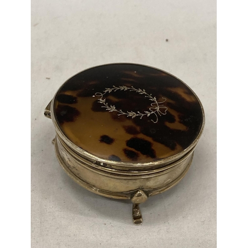 24 - A HALLMARKED BIRMINGHAM SILVER AND TORTOISE SHELL LIDDED POT