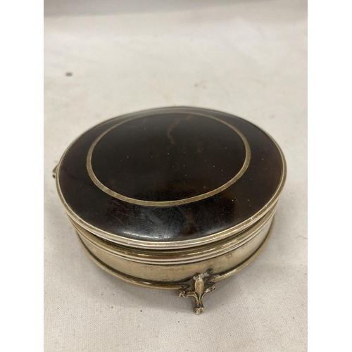 24 - A HALLMARKED BIRMINGHAM SILVER AND TORTOISE SHELL LIDDED POT