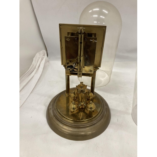 25 - A VINTAGE SQUARE FACED ANNIVERSARY CLOCK WITH GLASS DOME AND A FURTHER DOME