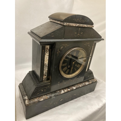 35 - A LARGE DECORATIVE MARBLE AND SLATE MANTLE CLOCK