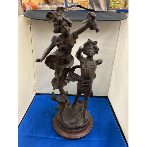 810 - A VINTAGE TALL HEAVY FRENCH SPELTER FIGURE 'BACCHANALE', HEIGHT 41CM