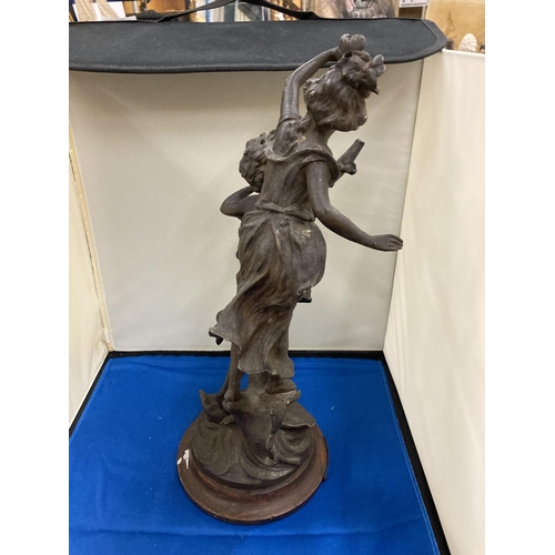 810 - A VINTAGE TALL HEAVY FRENCH SPELTER FIGURE 'BACCHANALE', HEIGHT 41CM