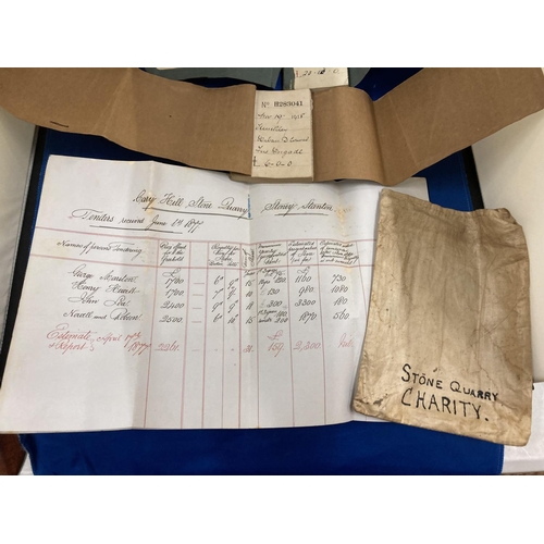 858 - A QUANTITY OF EPHEMERA TO INCLUDE CHEQUE BOOKS AND DOCUMENTS RELATING TO CARY HILL STONE QUARRY, LEI... 